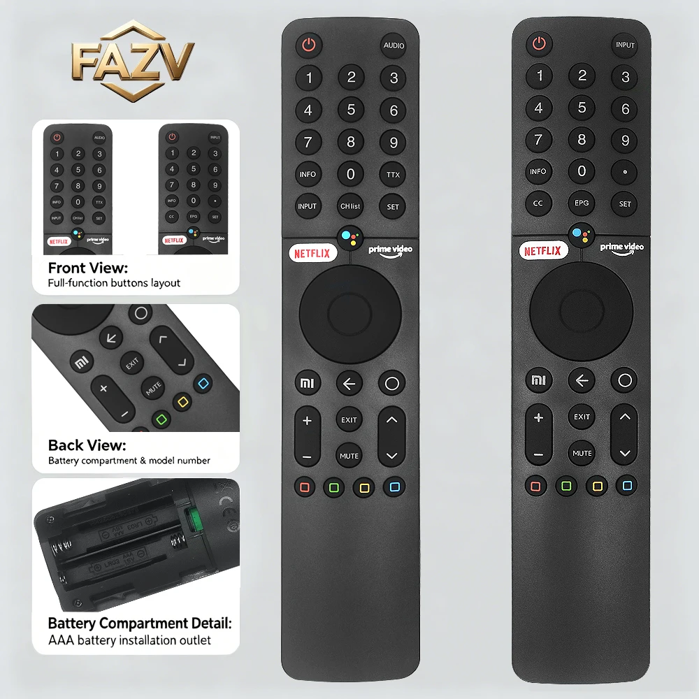 FAZV Bluetooth Voice Remote for XMRM-19 Xiaomi Android 4K P1/Q1 L32/43/55M6-6AEU L75M6-ESG Smart TV