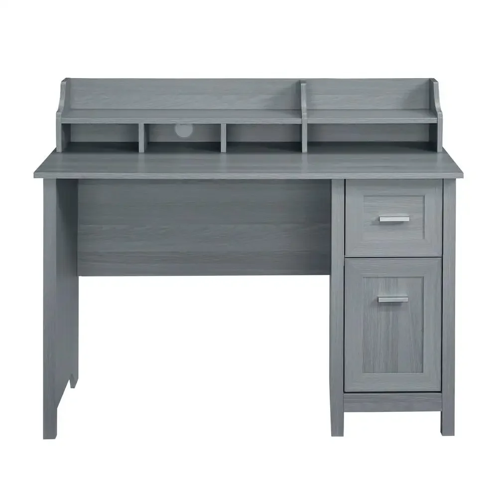 Bureau gris avec clapier de rangement, mobilier de bureau moderne, égouts à proximité latérale