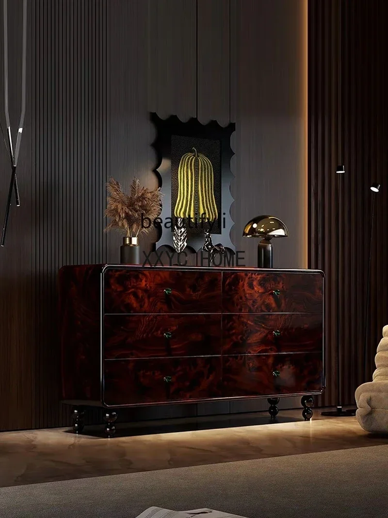 Armadietto per cassetti da soggiorno di stoccaggio di fascia alta per camera da letto in legno massello di lusso leggero, modello di design, armadio per curiosità