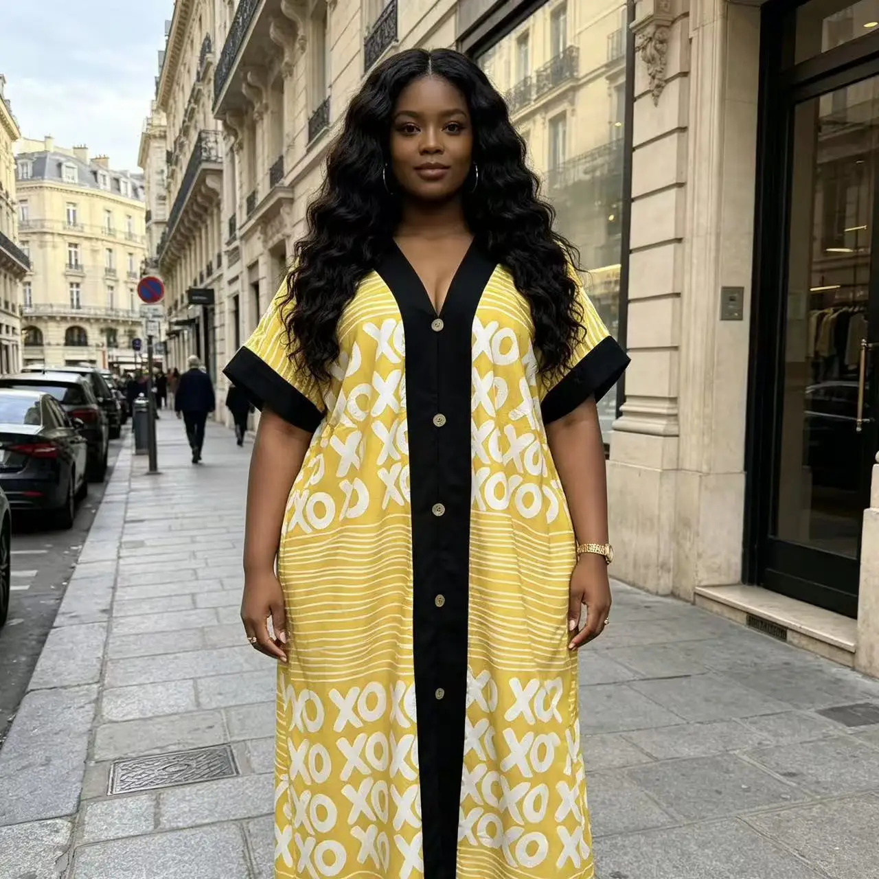 

Plus Size Elegant Dress Women for Wedding Party Summer African Short Sleeve V-neck Polyester Maxi Dresses Kaftan Muslim Abaya