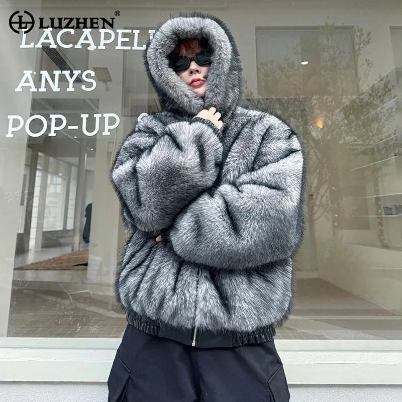 

LUZHEN 2025, новая зимняя оригинальная двусторонняя куртка из искусственного меха высокого качества, кожаная куртка с капюшоном, мужские модные уличные парки JY5387