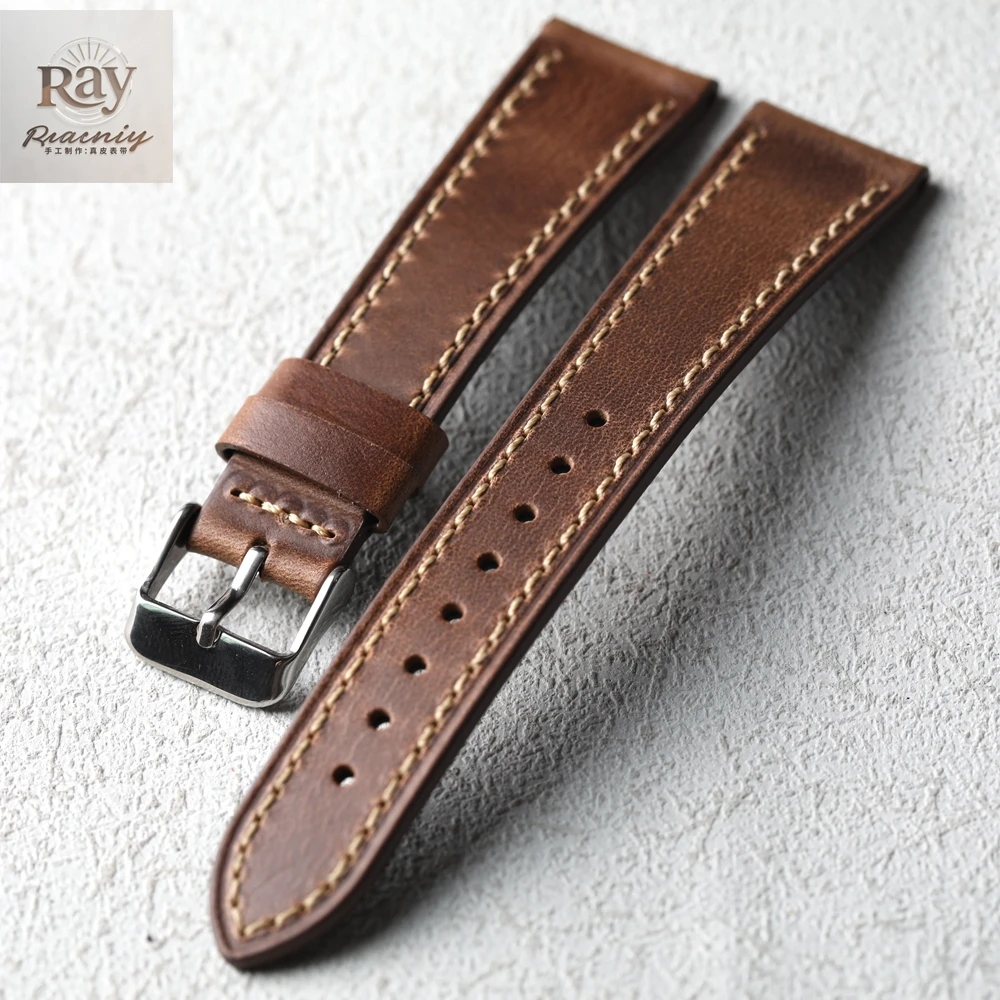 حزام من الجلد الطبيعي مصنوع يدويًا من Haween Chromexcel باللون البني الفاتح، ناعم ورقيق للغاية 18 19 20 مم بطبقة علوية من جلد البقر #6