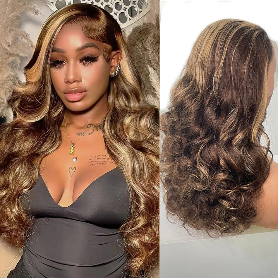 

15A Loose Bouncy Wave 13x4 HD Lace Front Wig 100% Human Hair Highlight Ombre Body Wave Lace Frontal Glueless Wigs With Baby Hair