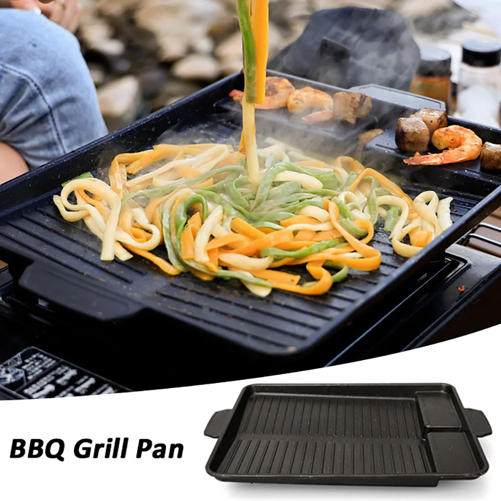 BBQ Grill Pan Plate 32 X 26cm Portable Non-Stick Coating Butane Gas Stove Cooker Plate Rectangle Korean Barbecue Plate