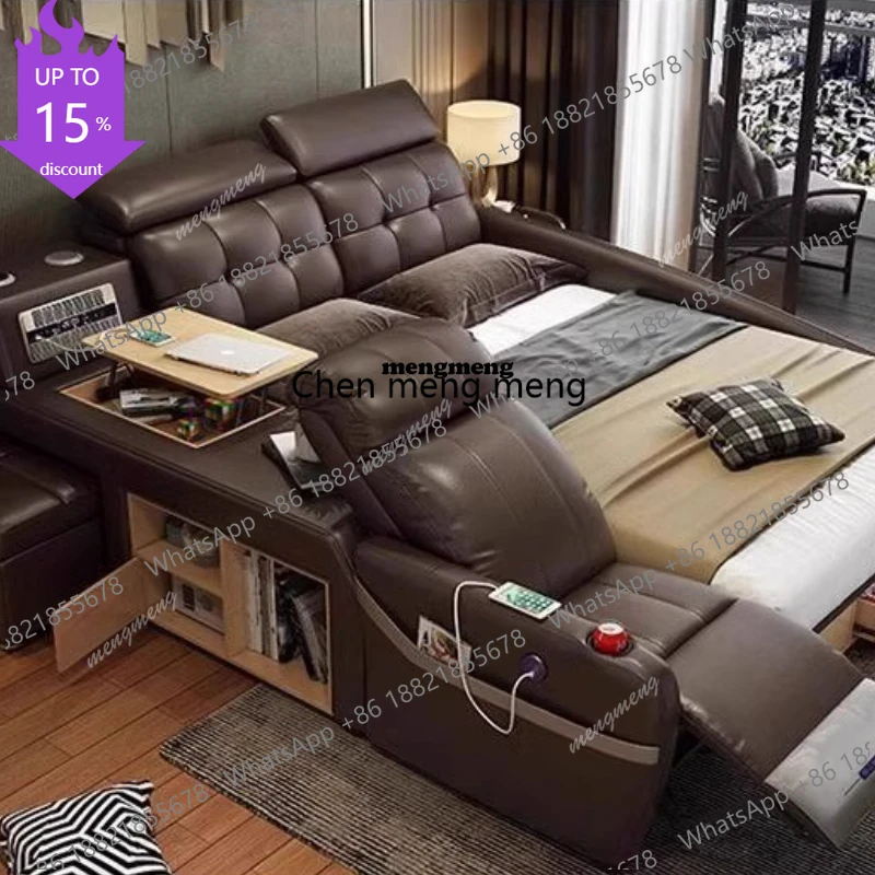 

Электрическая многофункциональная двуспальная кровать-татами из кожи с массажем, минималистичная роскошная умная мебель с множеством функций