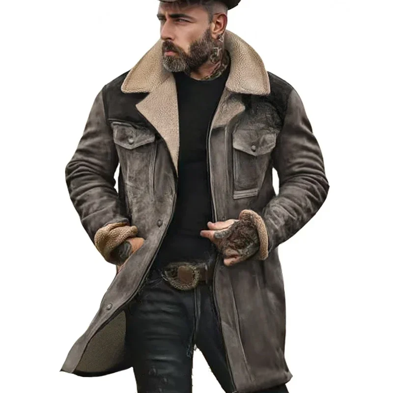 

Vintage Multi Pockets Patchwork Long Jackets Men Outerwear Winter Casual Thick Warm Coat Windbreaker 2025 Trendy Men's Clothing