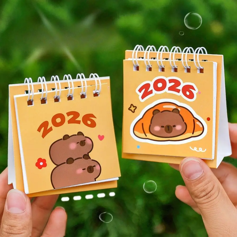 Cute Mini 2026 Desk Calendar Portable Cartoon Office Standing Flip Calendar Coil Calendar Stationery Supplies Accessories