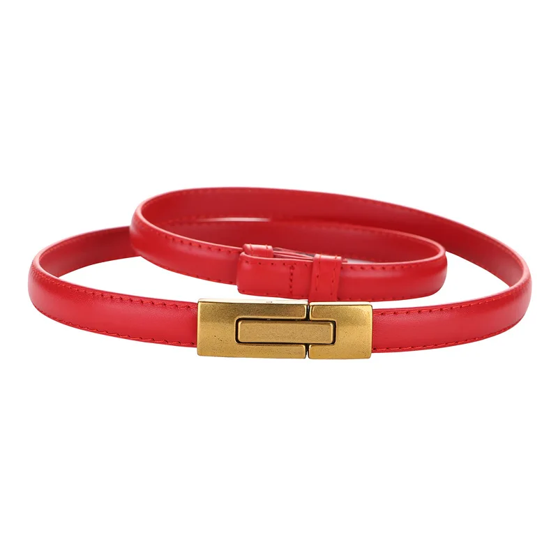 Genuine Leather Thin Belt for Women, First Layer Cowhide Buckle Belt, Skirt, Small Belt for Women