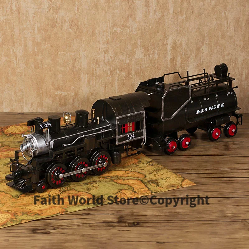 66CM large # TOP COOL ROCK Vintage handcraft Retro iron Steam locomotive Train model -HOME office BAR RETRO Decor art statue