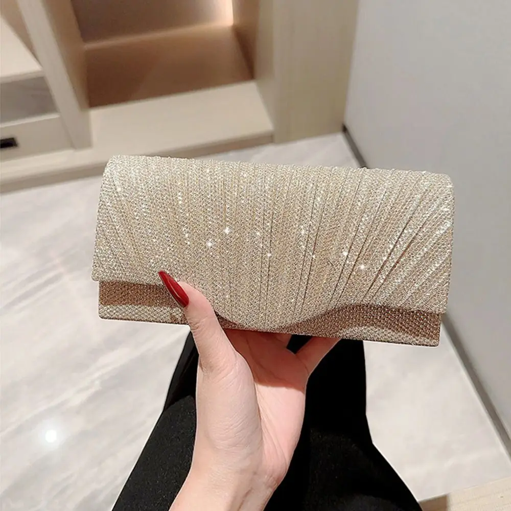 Luxury Sequins Evening Bags Gold Silver Satin Clutches Chain Bags Wedding Party image 4
