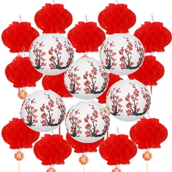 Chinese Japanese Paper Lanterns, Hanging Cherry Plum Blossom Round Party Lanterns for Oriental Restaurant Wedding Birthday Party