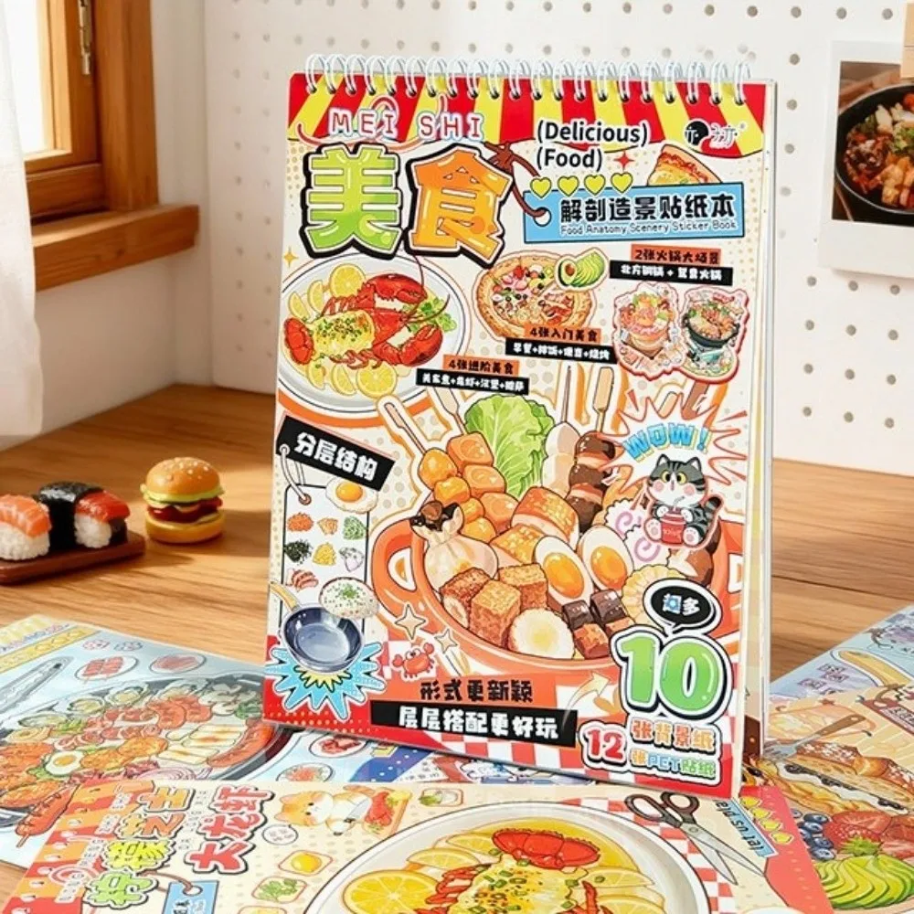 

Warm Style Miniature Landscape Sticker Visual Stacking PET Food Recipe Sticker DIY Craft 10 Scene 20 Sheets DIY Sticker Book