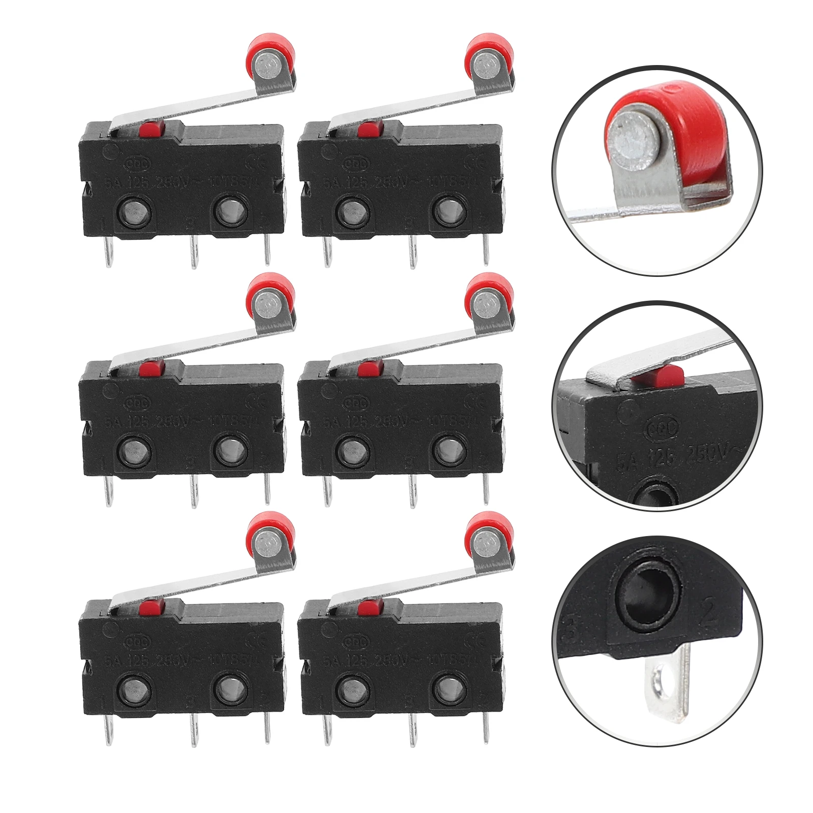 

10 шт., роликовый рычаг переключателя, 18 мм, 0,7 дюйма, концевой выключатель Spdt, 125-250 В, 22 г, черный, красный, серебристый, 20X6X10 мм, электрический