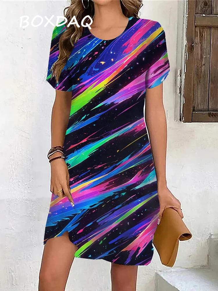 3D Vintage Women Flowers Printed Dresses Summer Plus Size Short Sleeve O-Neck Casual A-Line Mini Dress Loose Vestidos