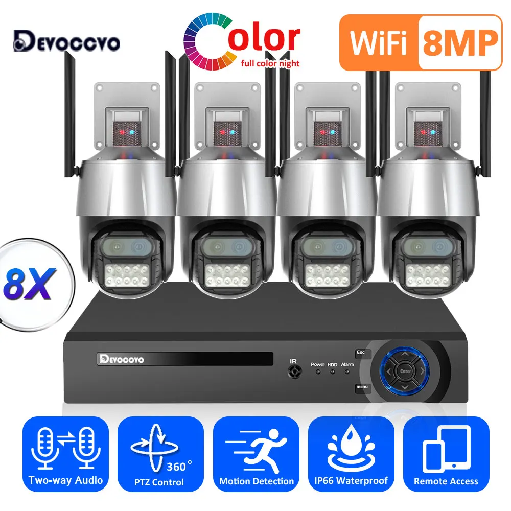 

8MP Wireless Video Surveillance Kit 4K NVR CCTV IP Camera WiFi Mini Security System H.265 Plug&Play for Home PTZ Cam 10CH