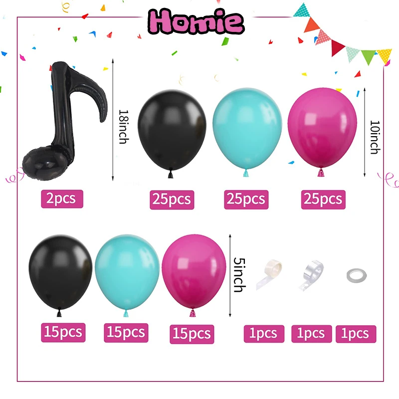 125Pcs Tik Tok Music Themed Balloons Garland Arch Kit DIY Rose Red Black Balloon Garland Kit for Birthday Party Wedding Decor