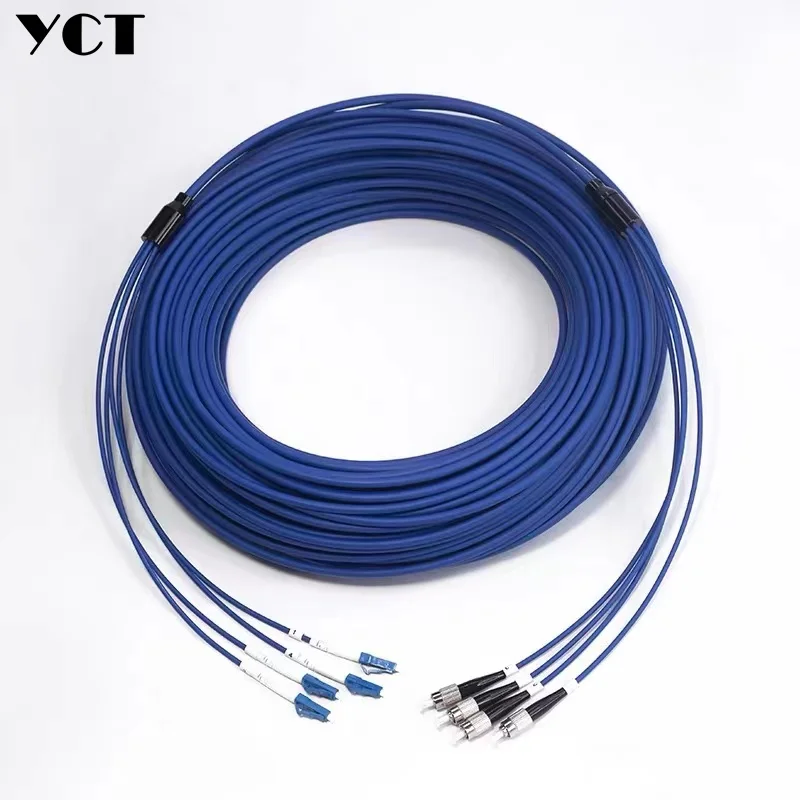 10m-80m 4 core LC-LC armored fiber optic patch cord ratproof SM 4C ftth jumper blue OS2 outdoor indoor waterproof IL 0.3dB