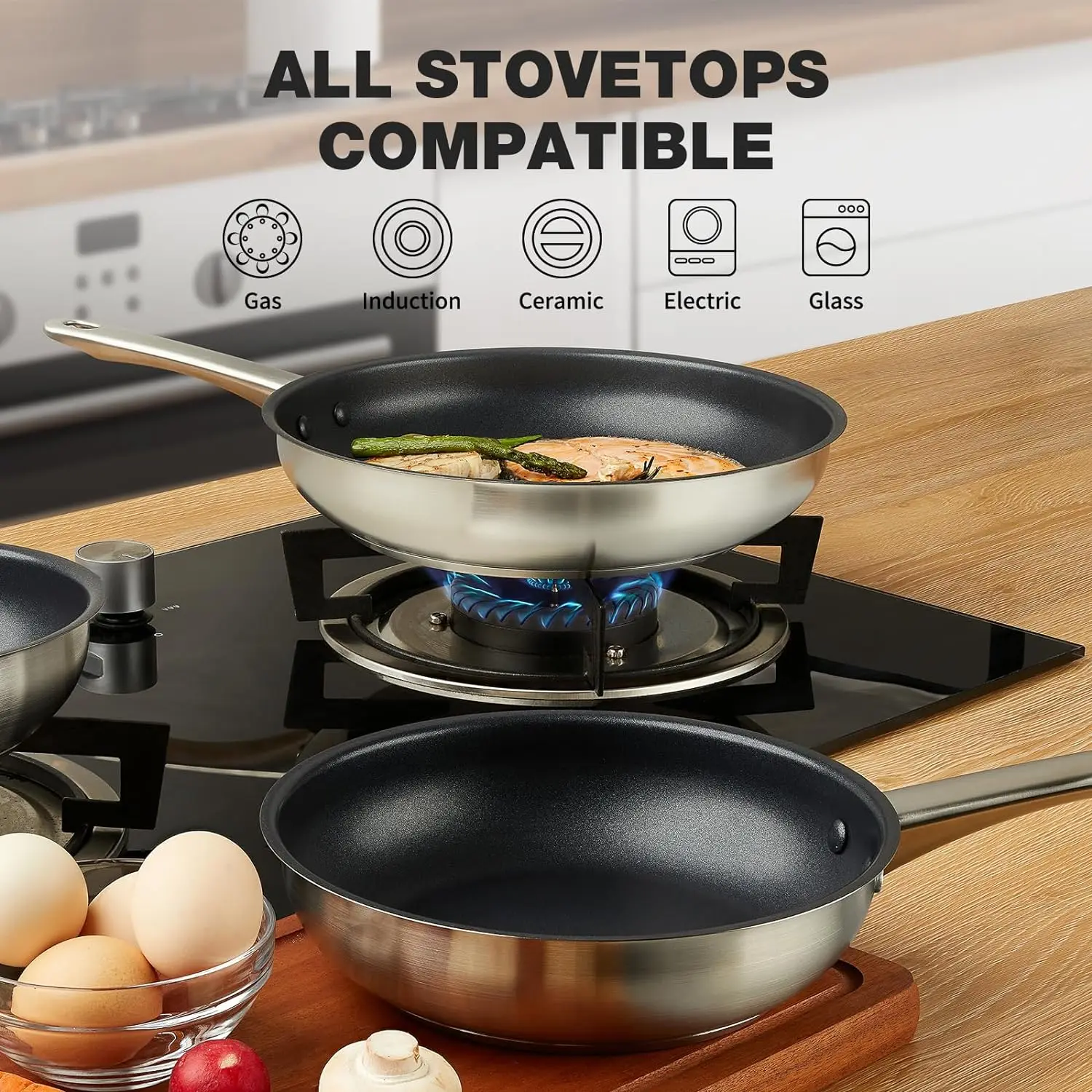 KOCH SYSTEME CS 8/12-Zoll-Bratpfanne Hochwertiger Topf aus Edelstahl Wok-Pfanne Induktionsgasherd Steak Antihaft-Bratpfanne