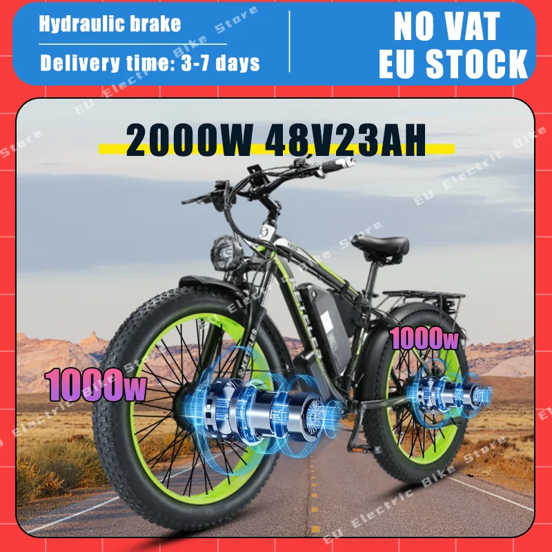 Keteles-K8002000W Dual Motor Pro 26*4.0 Fat Tire Hydraulic Large Front Fork Electric Bike 48V 23AH Hydraulic Brake Ebike