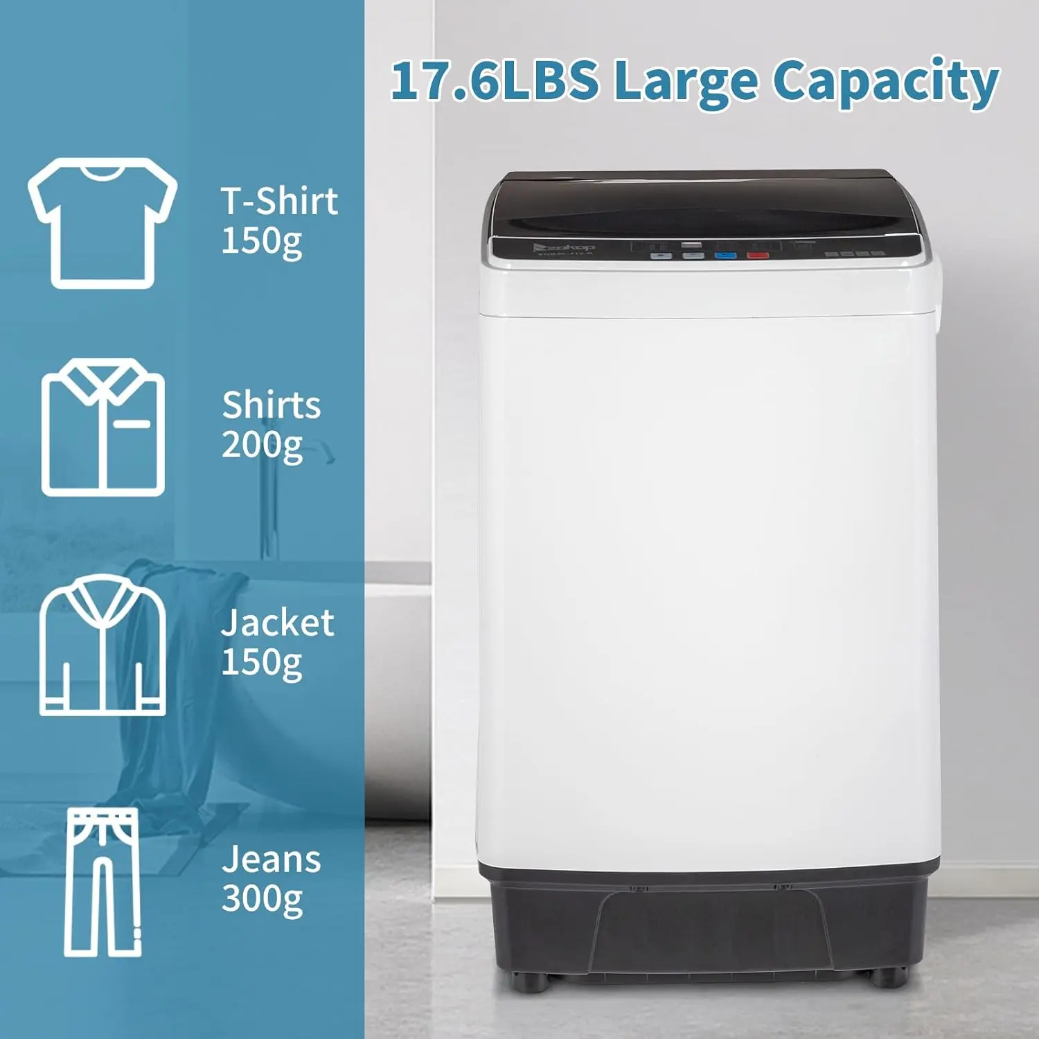 17.6lbs Full Automatic Washing Machine, 2 in 1 Portable Laundry Washer with Drain Pump, Compact Washer and Dryer Combo, Top Load