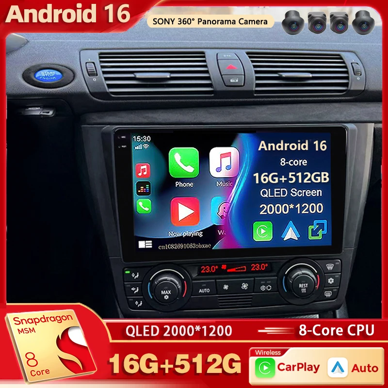 Android 16 Für BMW 1er-Serie E88 E82 E81 E87 2004 - 2011 2K QLED Android Autoradio Multimedia-Videoplayer GPS-Stereoanlage CarPlay 4G