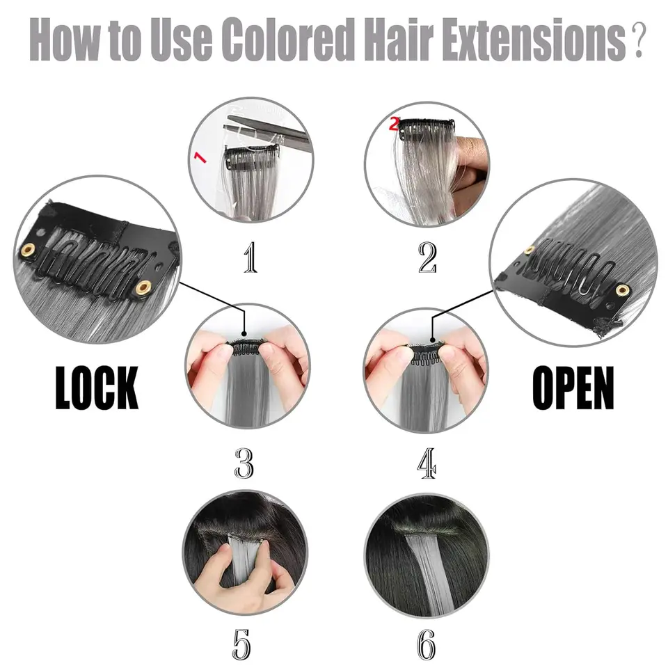 Extensiones de cabello con clip de 22 pulgadas, de colores, para fiestas, mechas, largas y rectas, sintéticas, para mujeres, niñas y niños 4