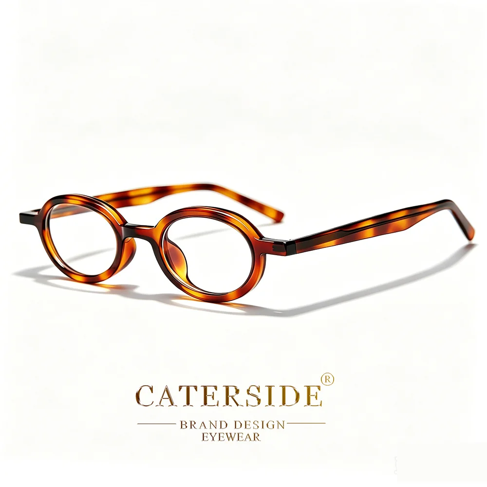 CATERSIDE Neue Retro Herren Ovaler Kleiner Rahmen Flache Gläser Tr-90 Brillengestell Acetat-Bügelenden Damen Anti-Blaulicht-Brille – Detail 7