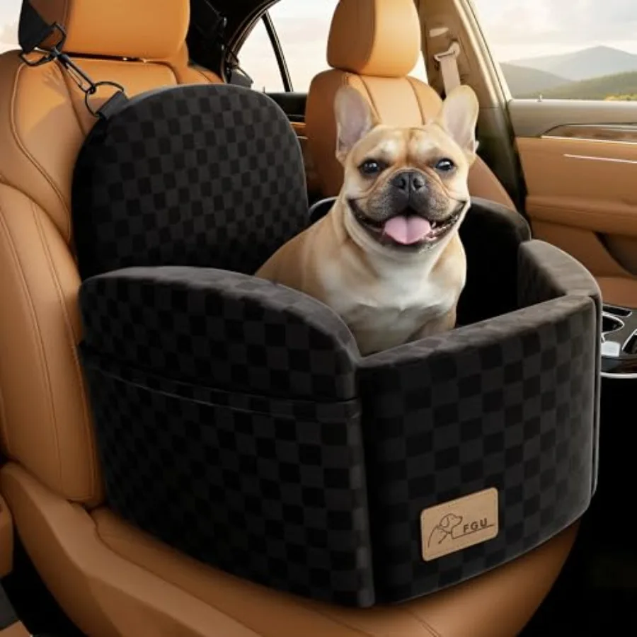 

Elevated Memory Foam Dog Car Seat for Small/Medium Dogs Up to 35 lbs with 2 Safety Belts Travel Safety Pet Car Seat featuring D