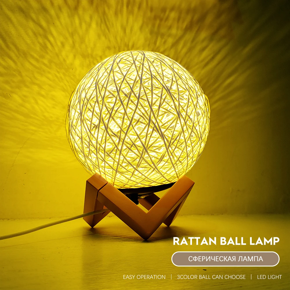 Rattan ball lamp LED night light lamp lights USB wire LED light Home decoration Creative Gift Warm Light 3 color can choose