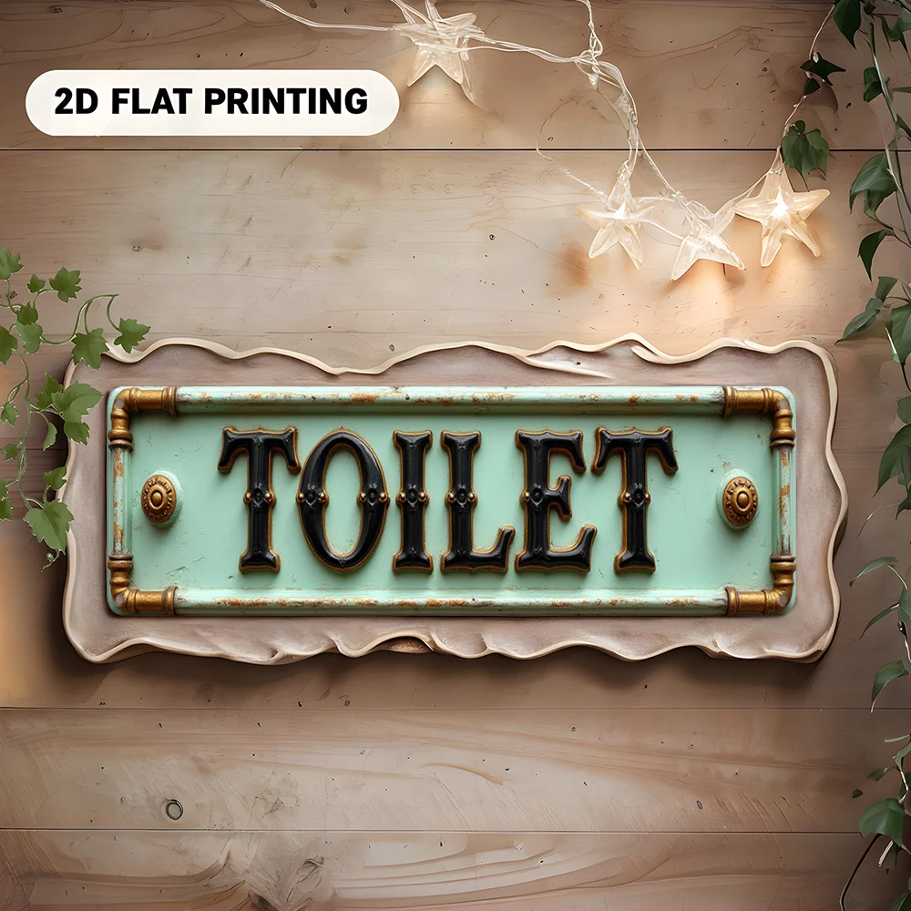 2D Flat, Vintage Toilet Sign - Bold Black & Green Bathroom Decor - Heavy-Duty Aluminum Wall Plaque - Easy Mounting with Pre-Dril view 5