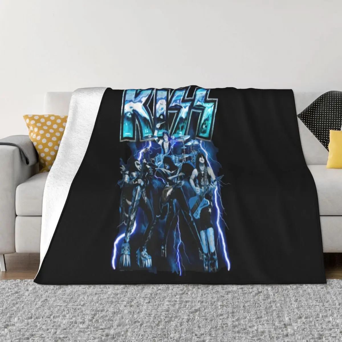 Kiss Lightning Classic Rock Band Size S M L Xl Adults Summer 2021 Latest Customiz Animal Cool Throw Blanket