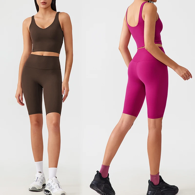 

Women's Workout Set 2 Piece High Waist Yoga Leggings with Stretch Sports Bra Gym Activewear breathable Fitness Set Shorts