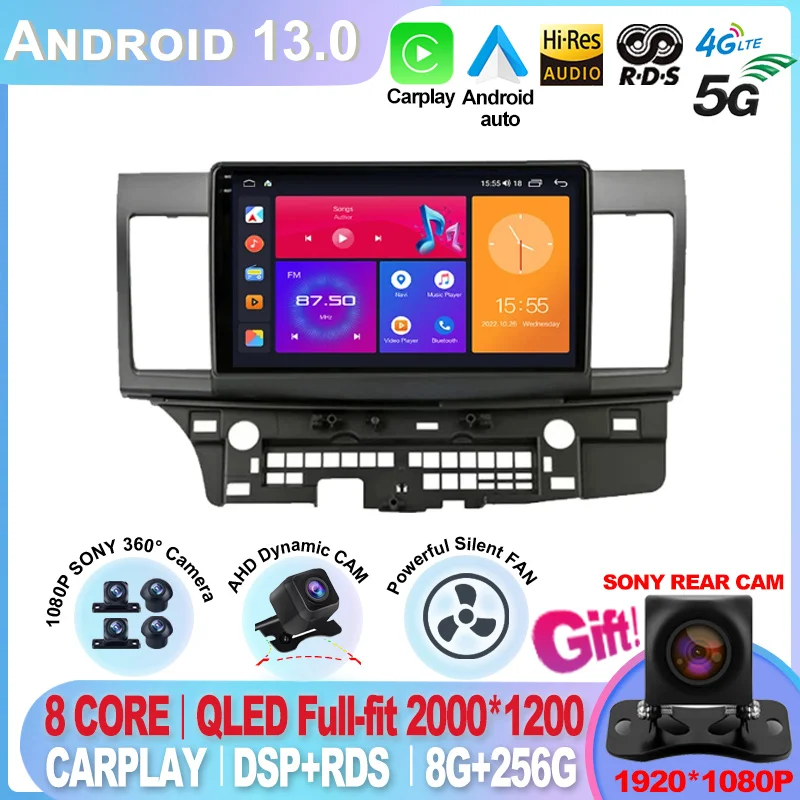 For Mitsubishi Lancer 2007 - 2012 Android 13 Auot 2Din 4G Car Stereo Radio Multimedia Video Player Navigation GPS Carplay