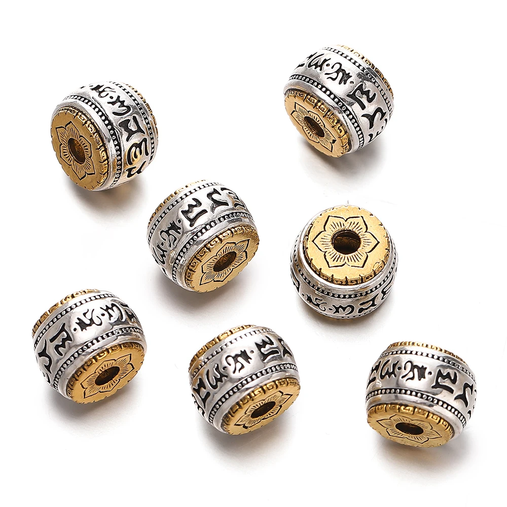 5 teile/los Runde Zylinder Nepalesischen Buddhistischen Tibetischen Silber/Gold Farbe Metall Lose Perlen Für Schmuck Machen DIY Armband
