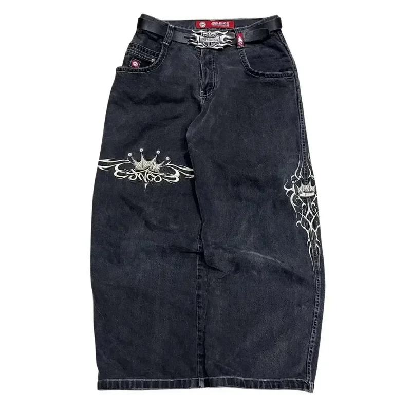 JNCO-Jean Noir Style Harajuku Rétro Hip Hop pour Femme, Pantalon Streetwear, Taille Haute, Gothique, Nouvelle Collection, Y2K