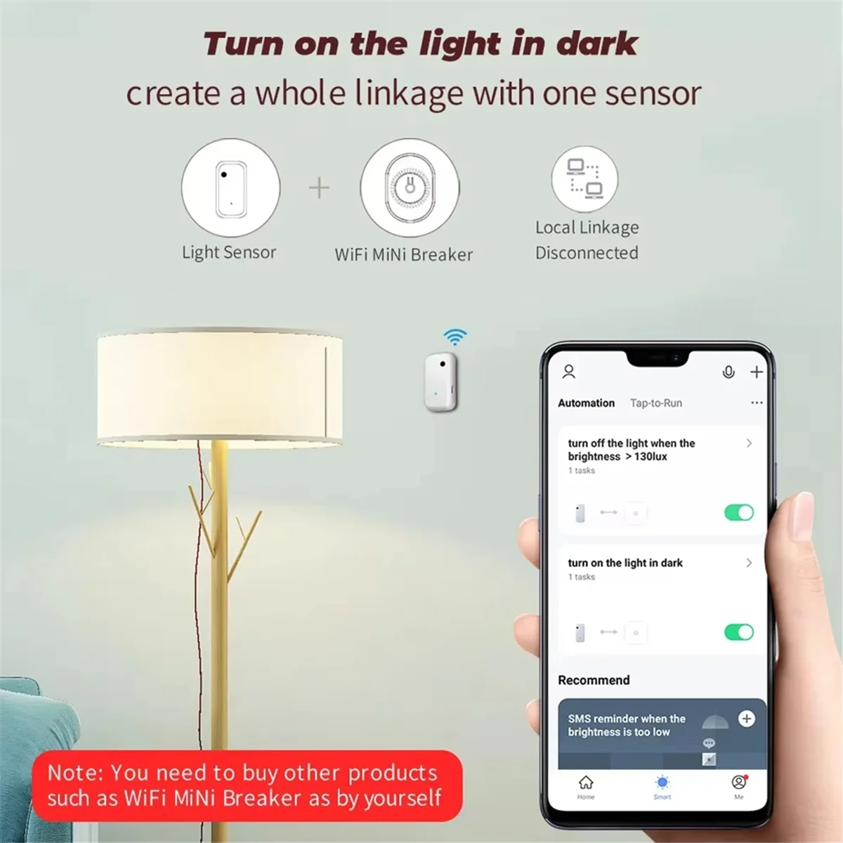 SMIEA Tuya-Sensor de luz WiFi, Sensor de iluminación inteligente para el hogar, Control de enlace por aplicación, Detector de brillo, automatización de iluminación