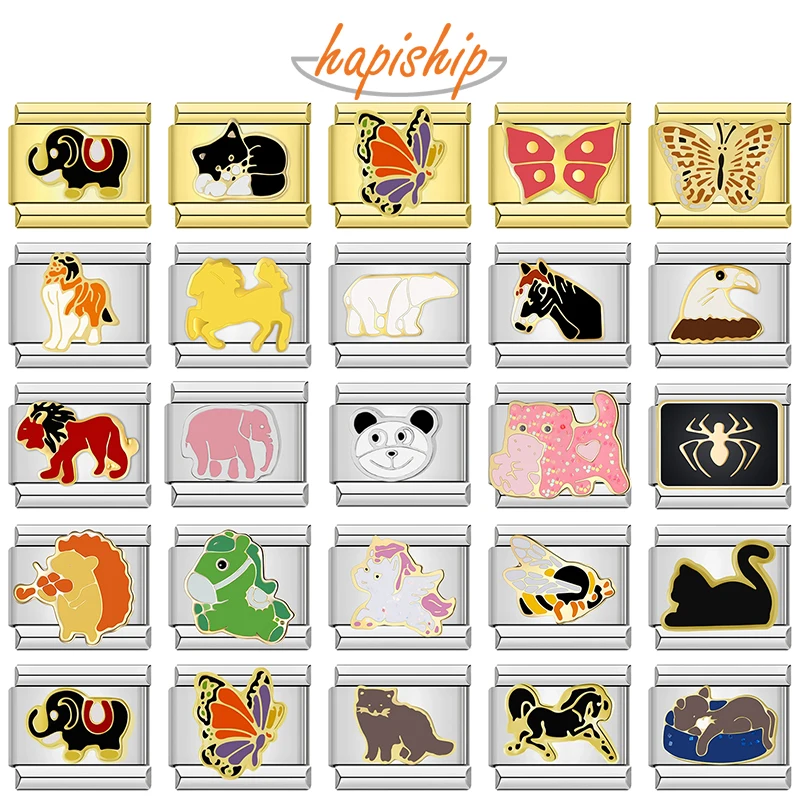 Hapiship Neue Tier Hund Elefant Schmetterling Katze Pferd Charm Links Fit 9mm Edelstahl Armband Herstellung Von Schmuck DJ384