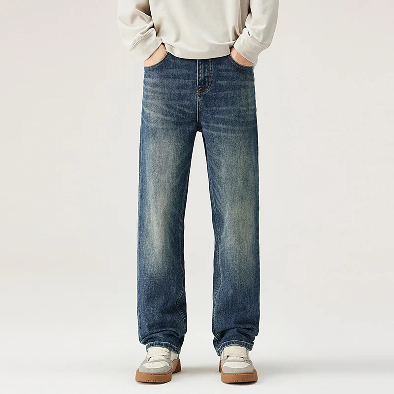 

Retro Blue Stretch Jeans Men Fashion Vintage Casual Straight High End Classic Denim Pants Jeans Male Jeans Trousers Clothes