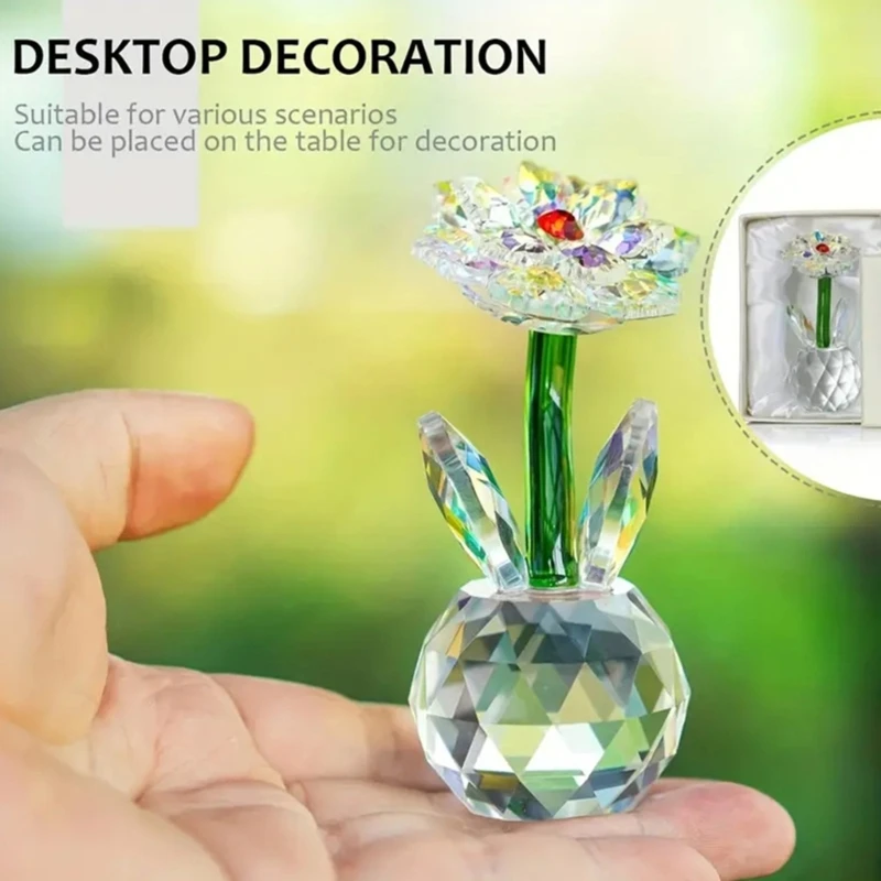 Glass Sunflowers Crystal Charm Dream Flower Figurine Ornament for Sophisticated Home Desktop Decors Valentines Day Gift