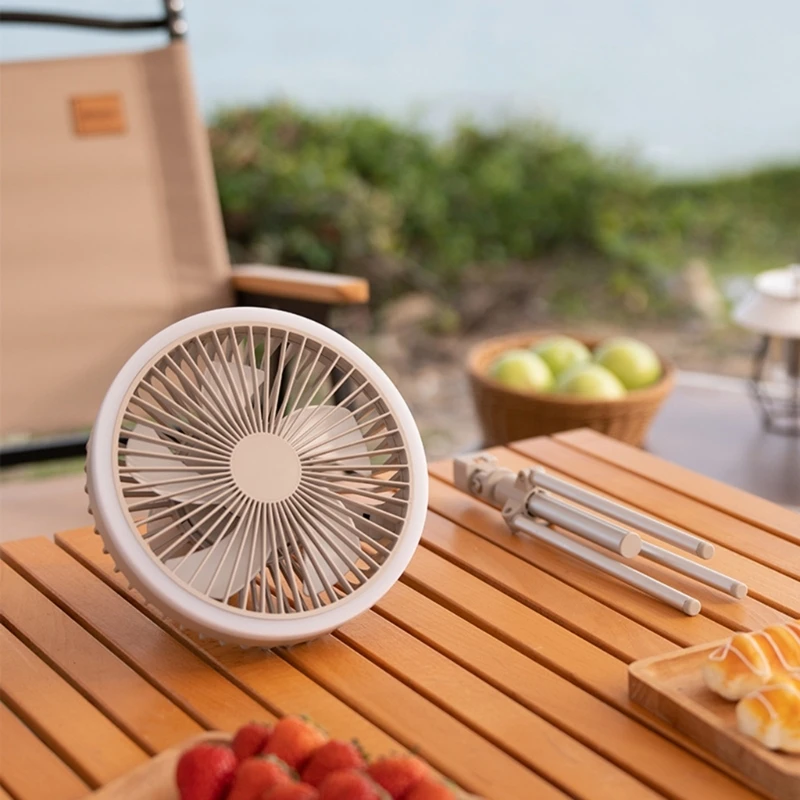 Desk Fan 10000mAh USB Rechargeable Battery Fan Portable Fan with Remote Control LED Light with Tripod 3 Speeds Camping