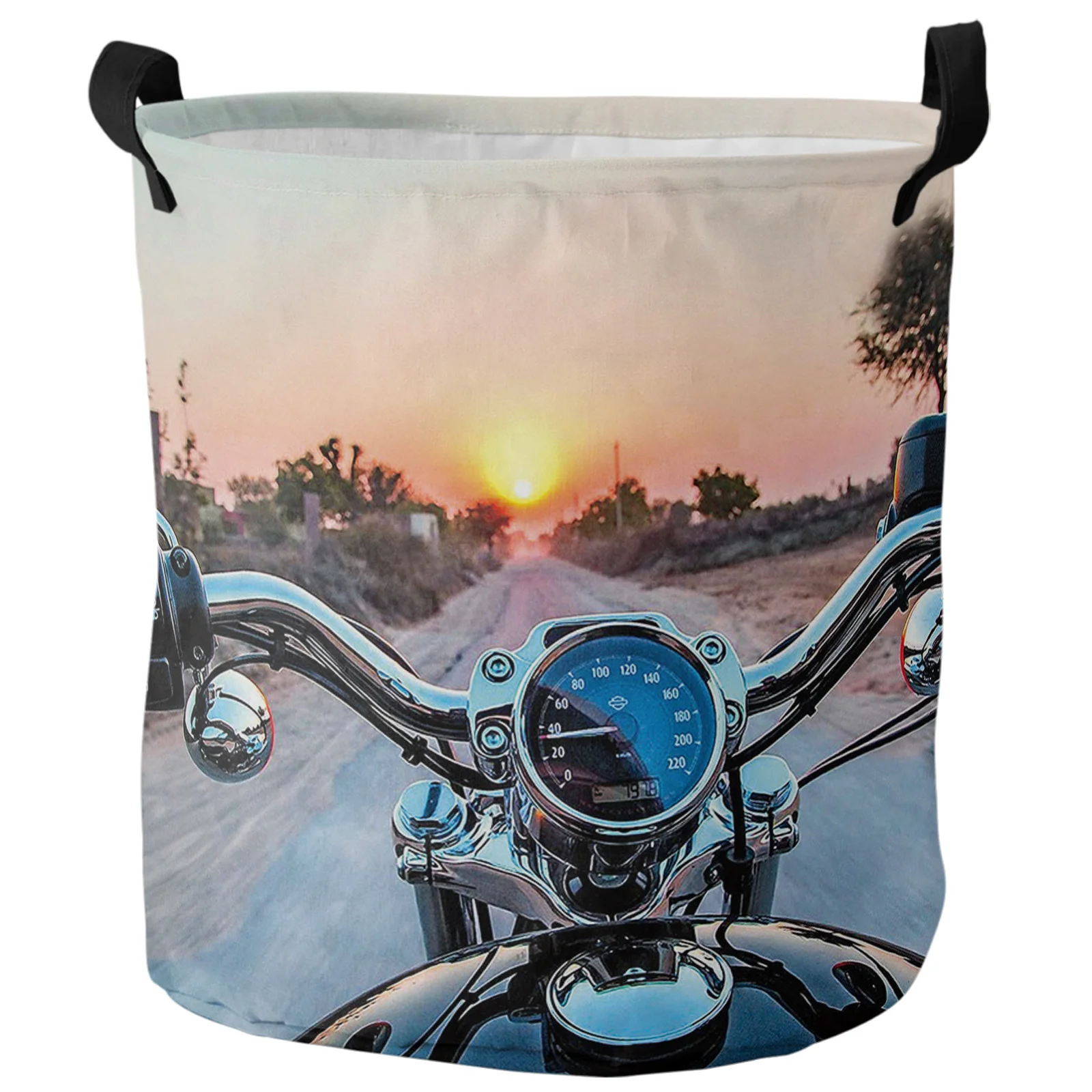 Motorcycle At Sunset Dirty Laundry Basket Foldable Round Waterproof Home Organizer Basket Clothing Children Toy Storage Basket