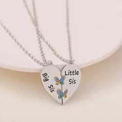 2 PCS Sister Necklace Big Sis Little Heart Stitching Pendant For Women Girl Butterfly Friendship Necklace Jewelry Banquet Gift