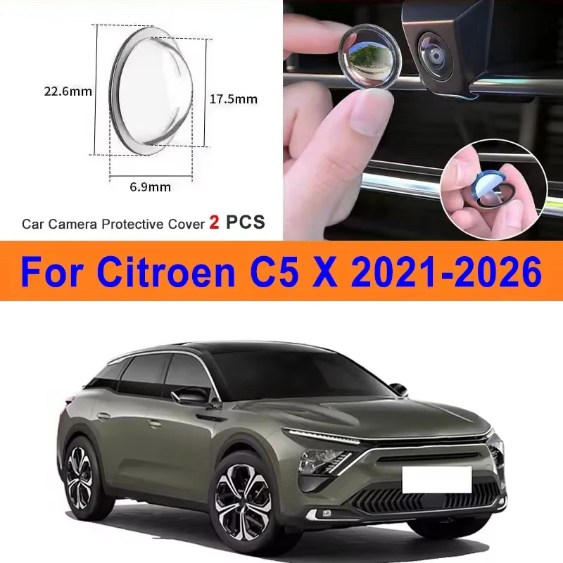 2Pcs For Citroen C5 X 2021-2026 PC Lens Protector Stickers 360 Reverse Image Car Camera Cover Anti-Scratch