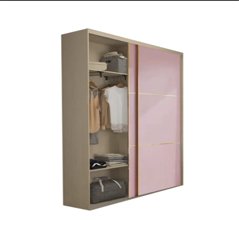 Wardrobe Sliding Door Girls Pink Economical Princess Solid Wood Small Apartment Ultra-Thin