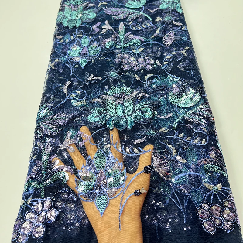 Французская роскошная кружевная сетчатая ткань, высококачественное африканское кружево с блестками и вышивкой в виде цветка лотоса, нигерийское кружевное платье