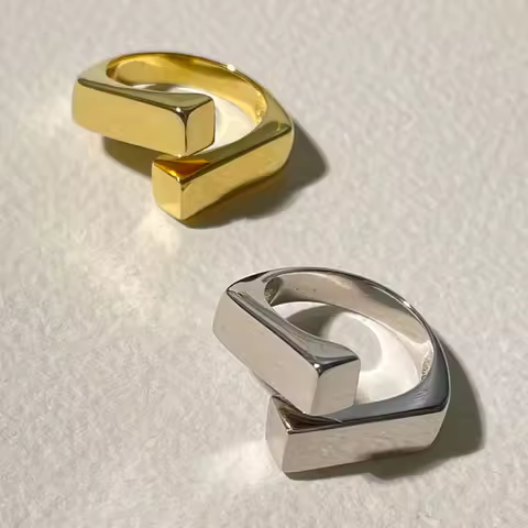 Korean Silver Color Geometic Rectangle Cross Rings for Women Men Vintage Simple Double-Layer Adjustable Ring Party Jewelry Gifts