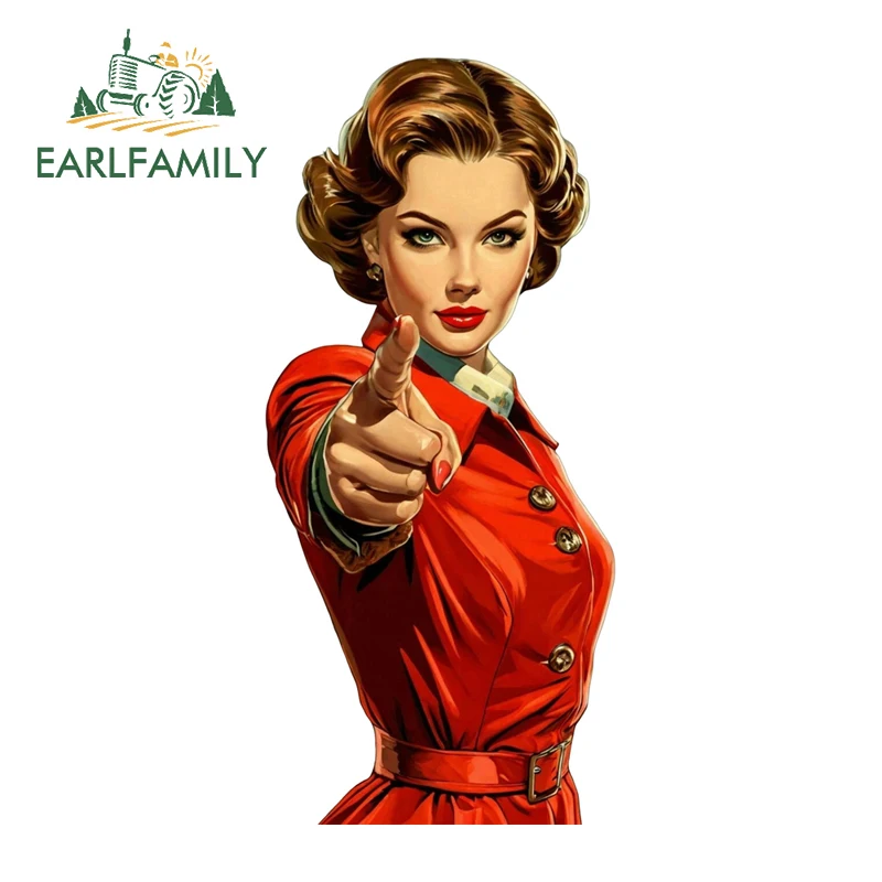 

EARLFAMILY Red Pin Up Girl Funny Car Stickers Fashionable Decals Occlusion Scratch Sunscreen PVC Refrigerator Computer Cooler
