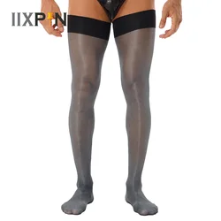 1 Pair Mens Hot Glossy See-through Stockings Anti-skid Soft Sheer Compression Elastic Thigh High Socks Silk Long Socks Underwear