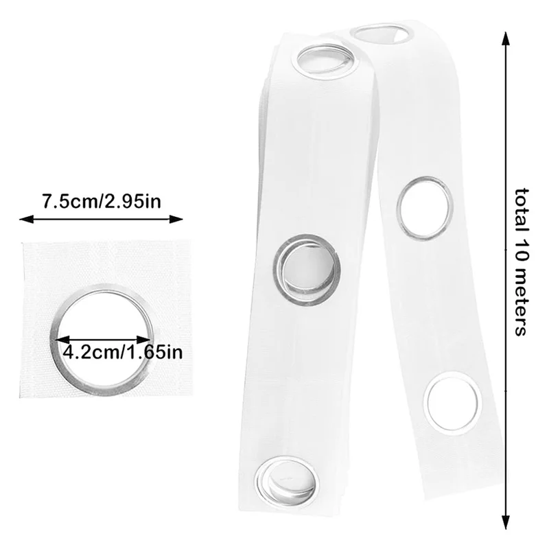 15M Curtain Eyelet Punch Tape White Nylon Curtain Heading Tape Sew With Grommet Top Ring Process Method DIY Curtain Accessories