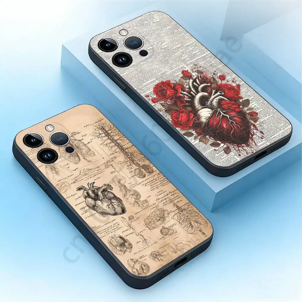 

Medical Art Human Anatomy Phone Case For iPhone 17,16,15,14,13,12,11,Pro,Max,Plus,Mini, Anti Fall Black Matte Soft Bumper